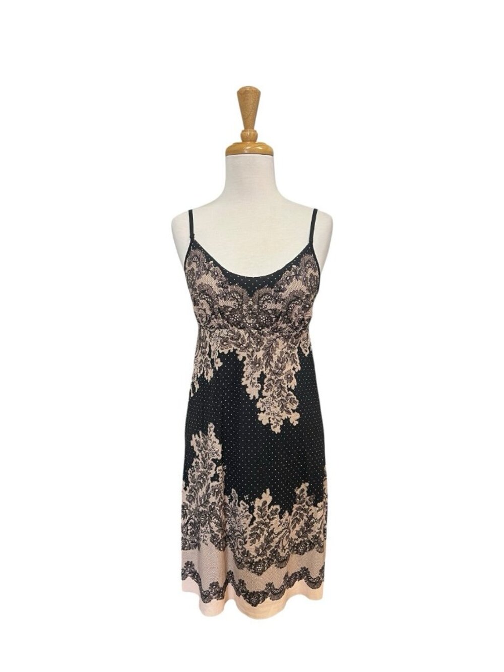 Commando Antique Lace Print Sleep Chemise Size M Medium Black Dress